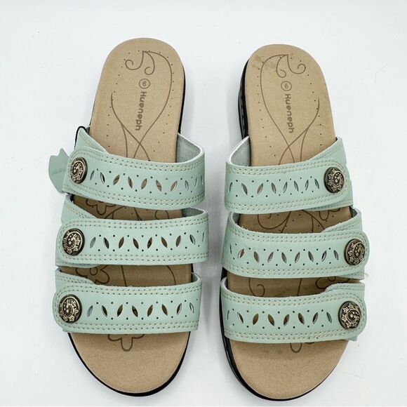 Hueneph Women's Comfort Leather Slides Lightweight Flat Sandals Slip On Casual - Picture 5 of 11